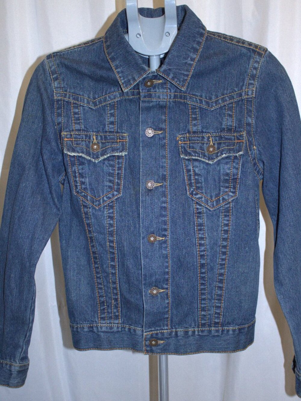 Vintage AWOL 91748 Division 07 Denim Jacket XS Blue Military Stencil Cotton Y2K